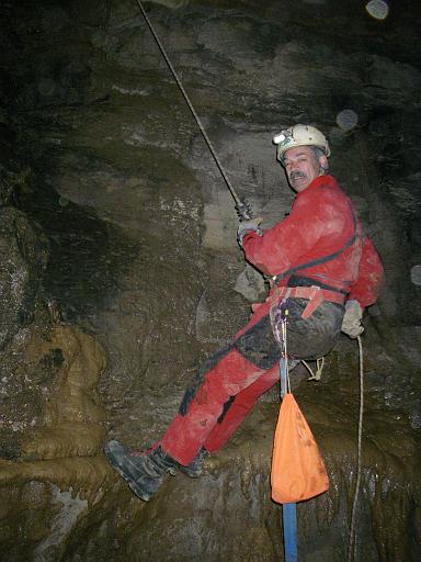 IMGP4370.JPG - Dave rappelling the 2nd 25 foot pit